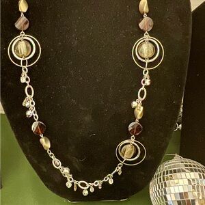 Chico's Silver and Amber Circle Station Necklace with Gold and Crystal Beads